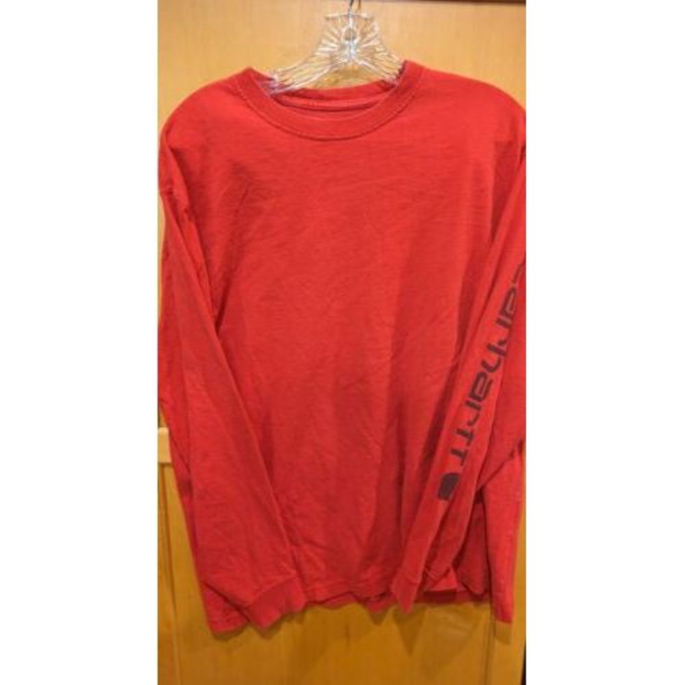 Vintage Mens Large Distressed  Long Sleeve Carhartt T-Shirt Red Sleeve And Back‎